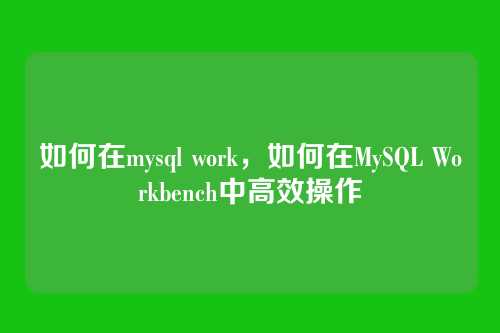 如何在mysql work,如何在MySQL Workbench中高效操作