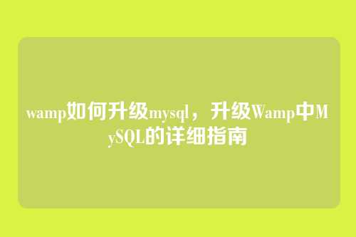 wamp如何升级mysql，升级Wamp中MySQL的详细指南