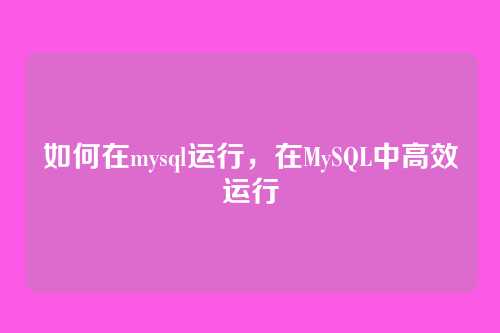如何在mysql运行，在MySQL中高效运行