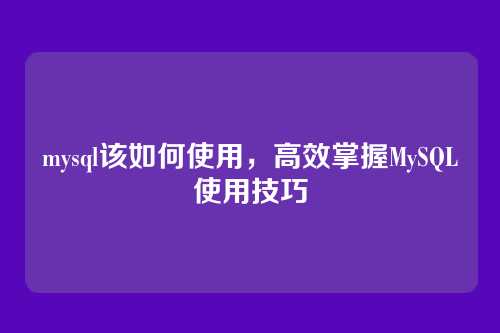 mysql该如何使用,高效掌握MySQL使用技巧
