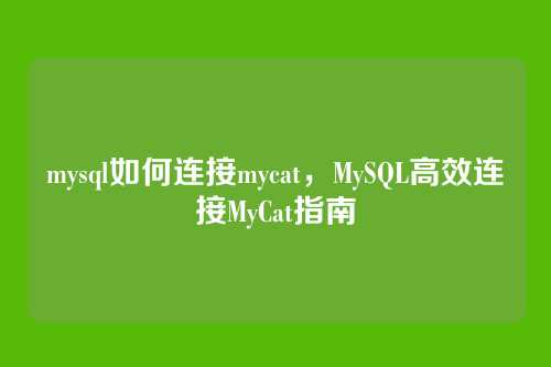 mysql如何连接mycat,MySQL高效连接MyCat指南
