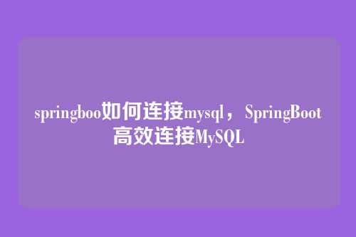 springboo如何连接mysql，SpringBoot高效连接MySQL