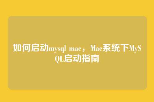 如何启动mysql mac,Mac系统下MySQL启动指南