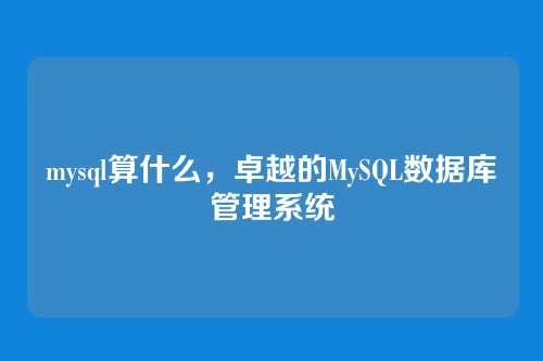 mysql算什么，卓越的MySQL数据库管理系统