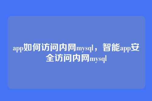 app如何访问内网mysql，智能app安全访问内网mysql
