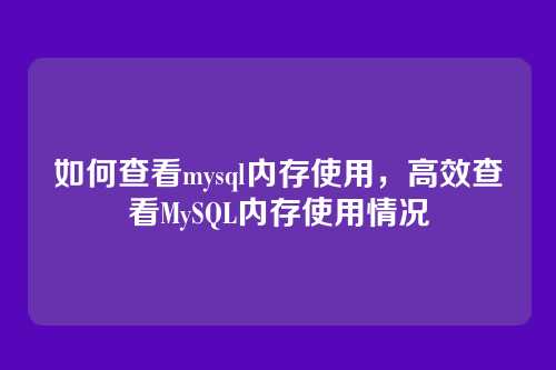 如何查看mysql内存使用,高效查看MySQL内存使用情况