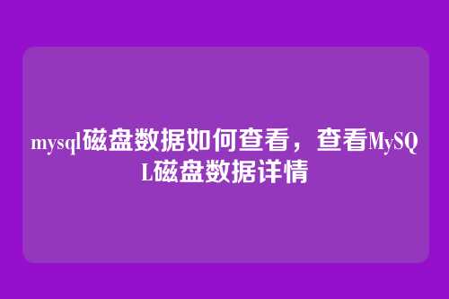 mysql磁盘数据如何查看,查看MySQL磁盘数据详情