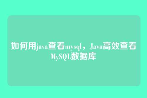 如何用java查看mysql,Java高效查看MySQL数据库