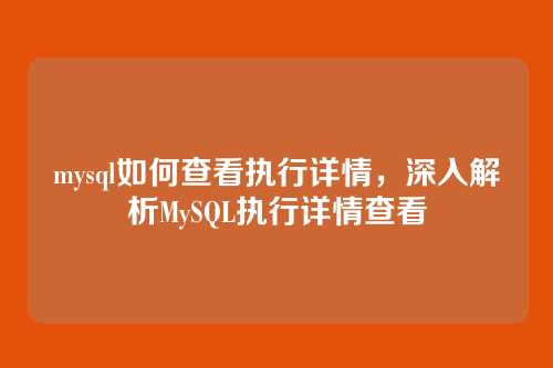 mysql如何查看执行详情,深入解析MySQL执行详情查看