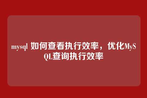 mysql 如何查看执行效率,优化MySQL查询执行效率
