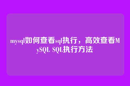 mysql如何查看sql执行,高效查看MySQL SQL执行方法