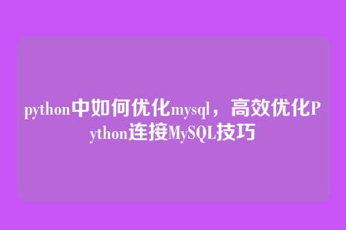 python中如何优化mysql,高效优化Python连接MySQL技巧