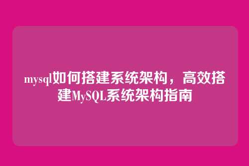 mysql如何搭建系统架构,高效搭建MySQL系统架构指南