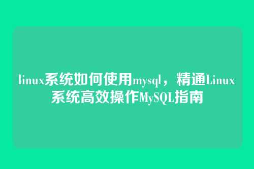 linux系统如何使用mysql,精通Linux系统高效操作MySQL指南
