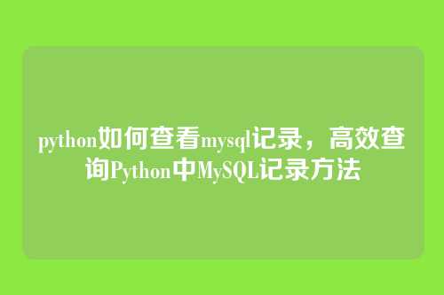 python如何查看mysql记录,高效查询Python中MySQL记录方法