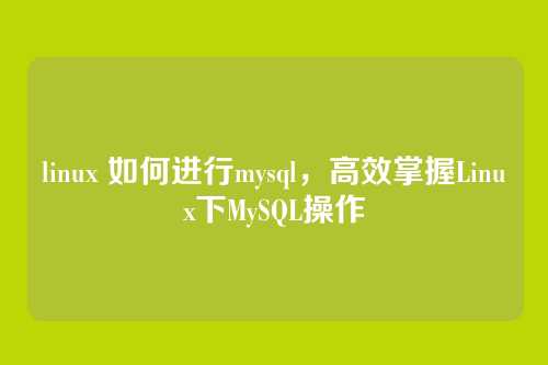 linux 如何进行mysql，高效掌握Linux下MySQL操作