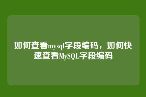 如何查看mysql字段编码,如何快速查看MySQL字段编码