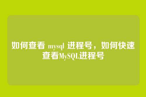 如何查看 mysql 进程号,如何快速查看MySQL进程号