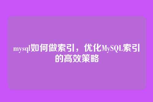 mysql如何做索引,优化MySQL索引的高效策略