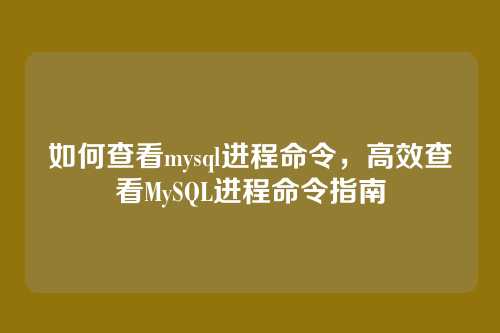 如何查看mysql进程命令,高效查看MySQL进程命令指南