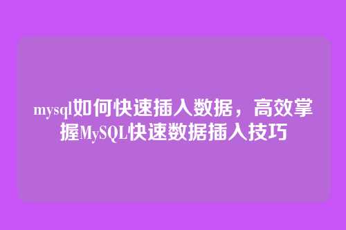mysql如何快速插入数据,高效掌握MySQL快速数据插入技巧