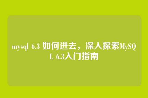 mysql 6.3 如何进去，深入探索MySQL 6.3入门指南