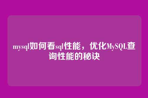 mysql如何看sql性能,优化MySQL查询性能的秘诀