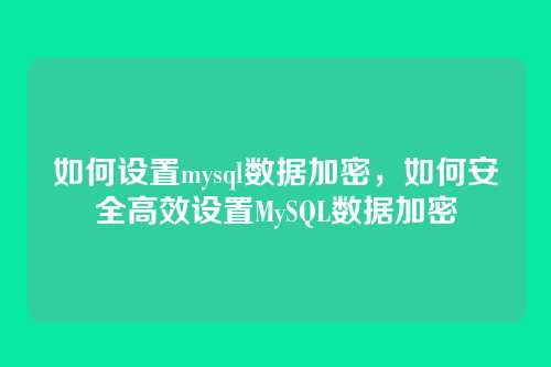 如何设置mysql数据加密，如何安全高效设置MySQL数据加密