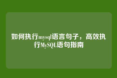 如何执行mysql语言句子，高效执行MySQL语句指南