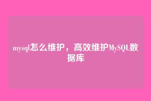 mysql怎么维护,高效维护MySQL数据库