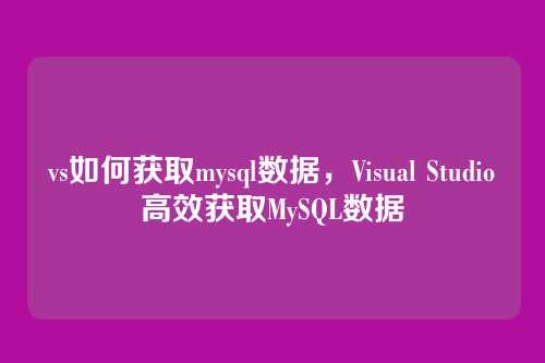 vs如何获取mysql数据,Visual Studio高效获取MySQL数据