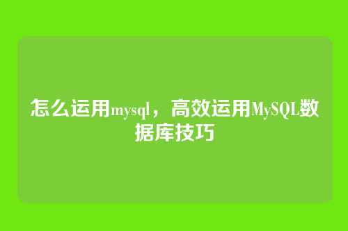怎么运用mysql，高效运用MySQL数据库技巧
