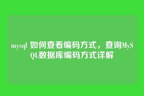 mysql 如何查看编码方式,查询MySQL数据库编码方式详解