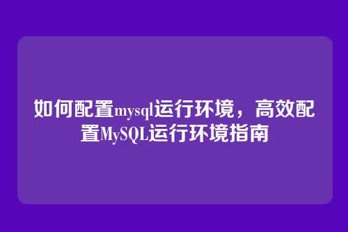 如何配置mysql运行环境,高效配置MySQL运行环境指南