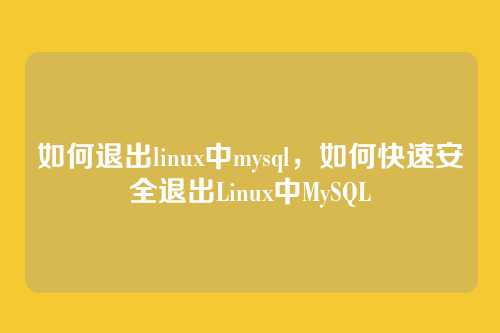 如何退出linux中mysql,如何快速安全退出Linux中MySQL