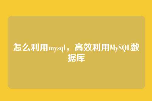 怎么利用mysql，高效利用MySQL数据库