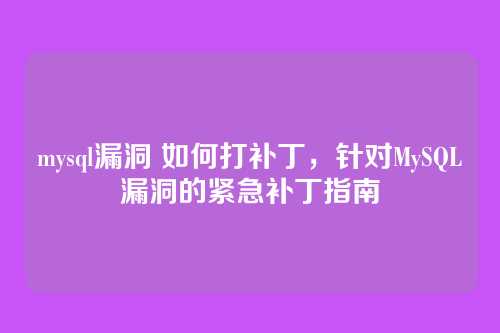 mysql漏洞 如何打补丁,针对MySQL漏洞的紧急补丁指南