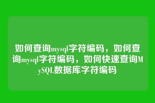 如何查询mysql字符编码,如何查询mysql字符编码,如何快速查询MySQL数据库字符编码