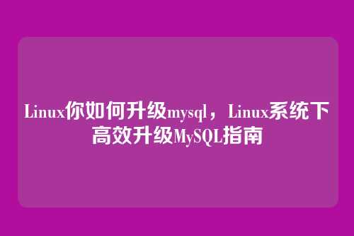 Linux你如何升级mysql,Linux系统下高效升级MySQL指南