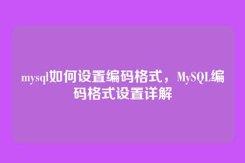 mysql如何设置编码格式,MySQL编码格式设置详解