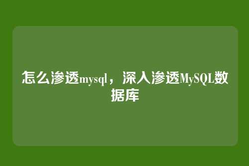 怎么渗透mysql，深入渗透MySQL数据库