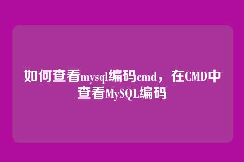 如何查看mysql编码cmd,在CMD中查看MySQL编码