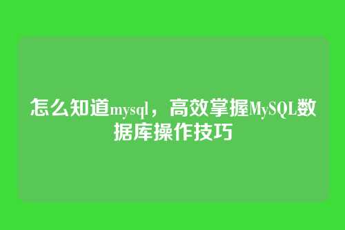 怎么知道mysql,高效掌握MySQL数据库操作技巧