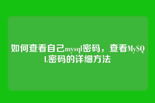 如何查看自己mysql密码,查看MySQL密码的详细方法