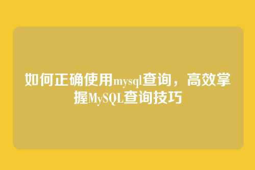 如何正确使用mysql查询,高效掌握MySQL查询技巧