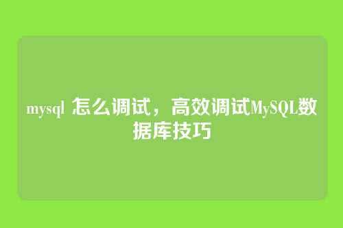 mysql 怎么调试,高效调试MySQL数据库技巧