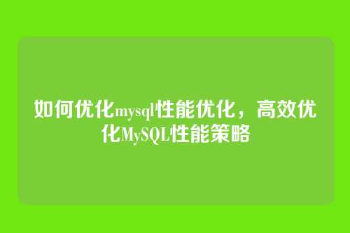 如何优化mysql性能优化,高效优化MySQL性能策略