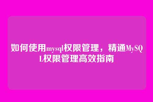 如何使用mysql权限管理，精通MySQL权限管理高效指南