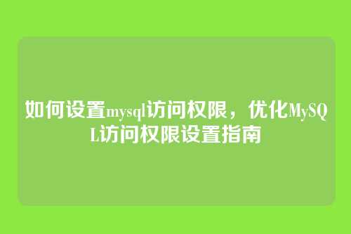 如何设置mysql访问权限,优化MySQL访问权限设置指南