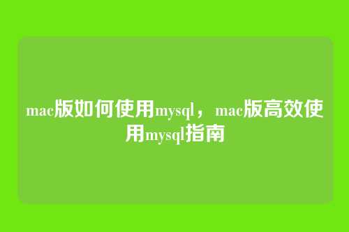 mac版如何使用mysql,mac版高效使用mysql指南